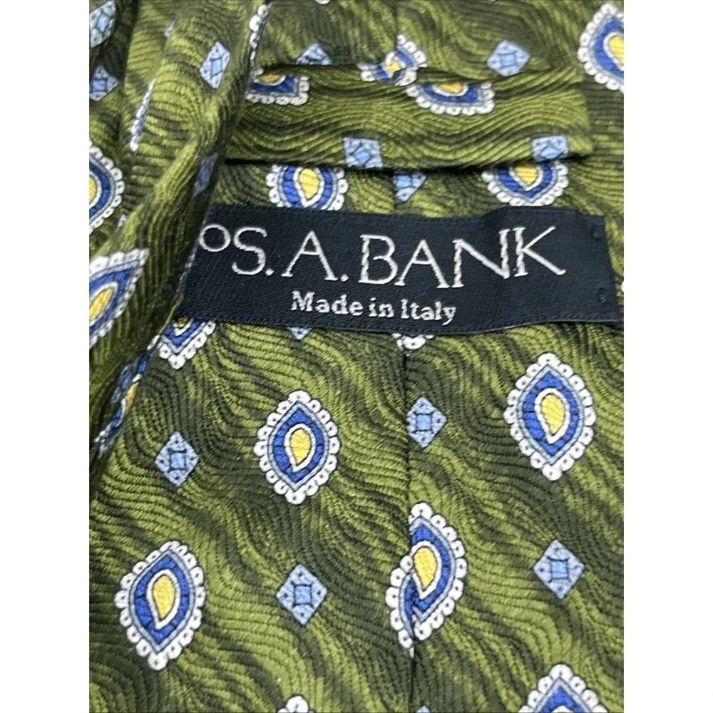 Jos. A. Bank Green Yellow Paisley Silk Tie Made In Italy 62" Neck Tie - Picture 5 of 6